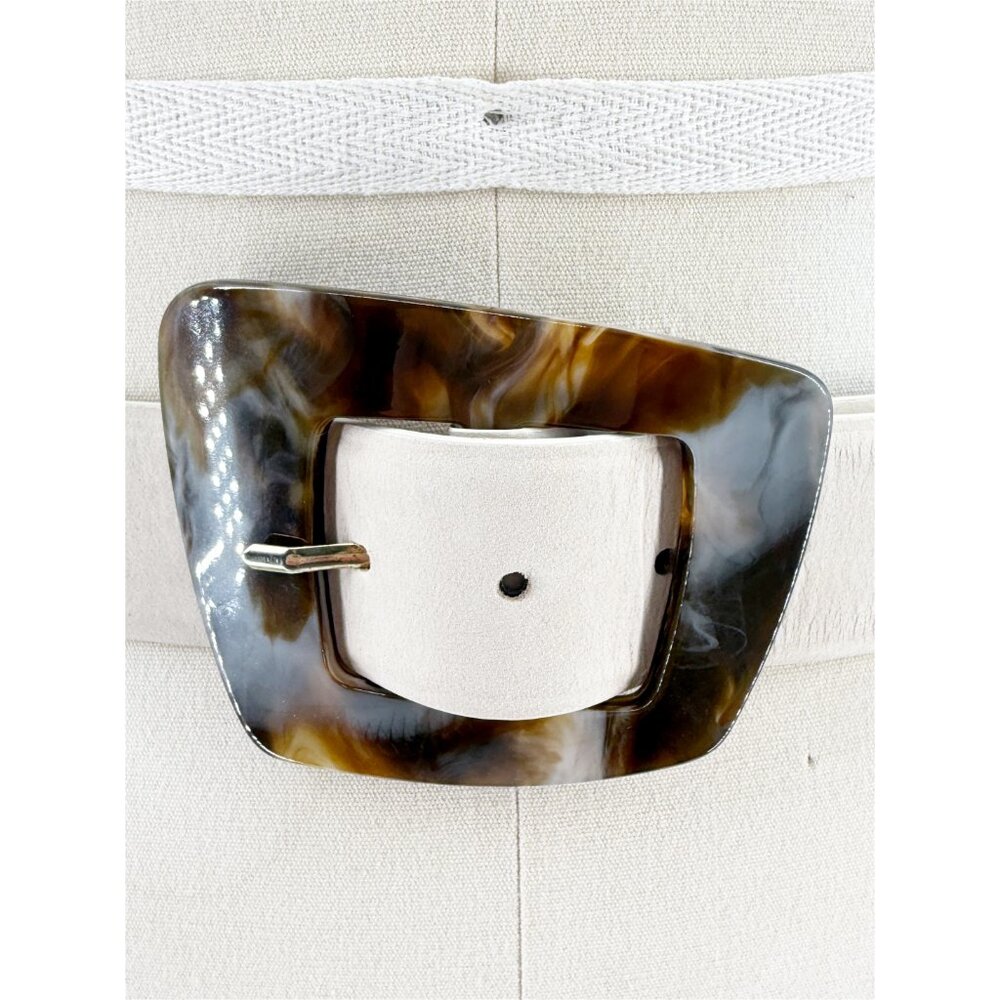 mint&rose.Cinturón linen XL White Leather Belt with Marble-Effect Buckle - Picture 3 of 12